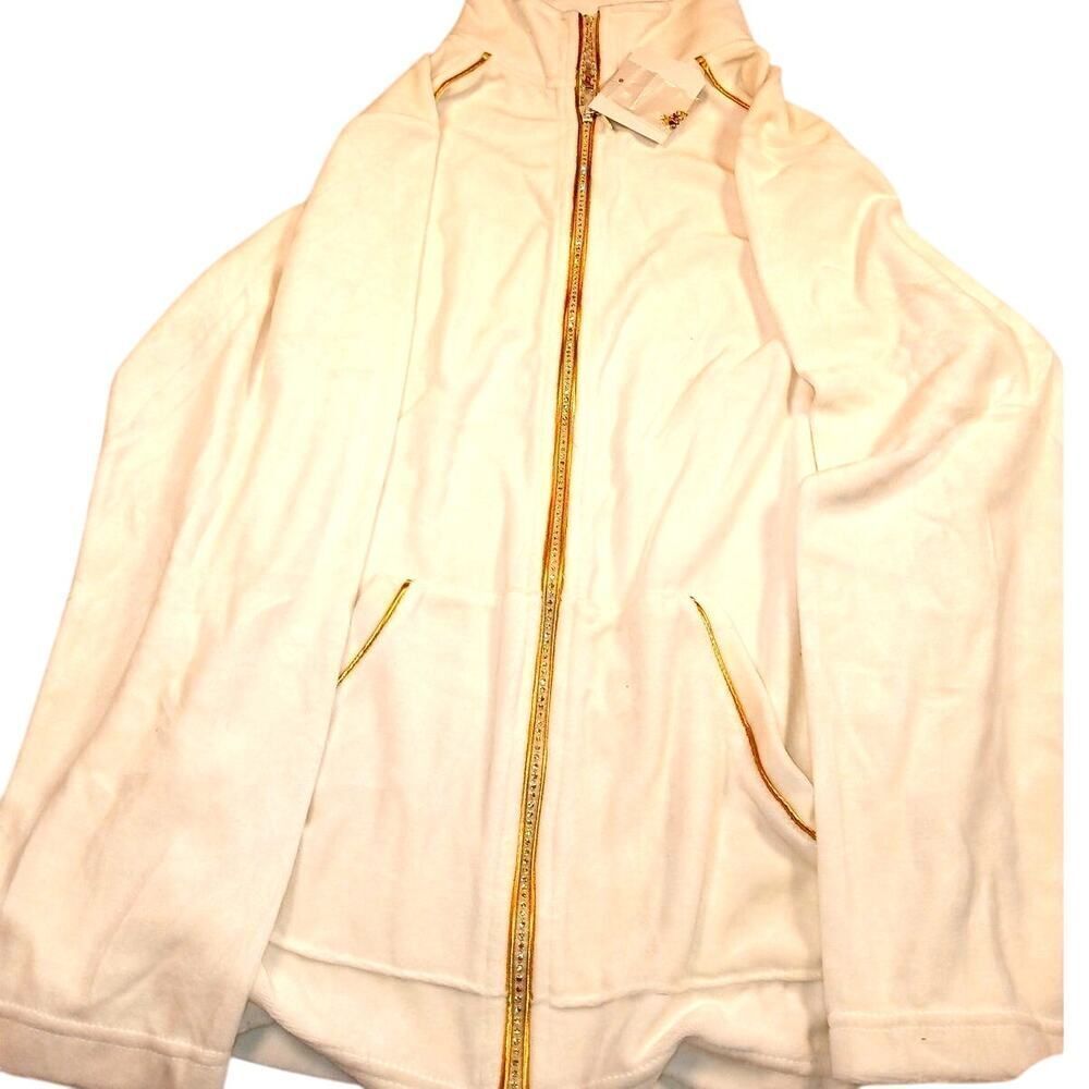 Quacker Factory White & Gold Zip Up Jacket - Size L